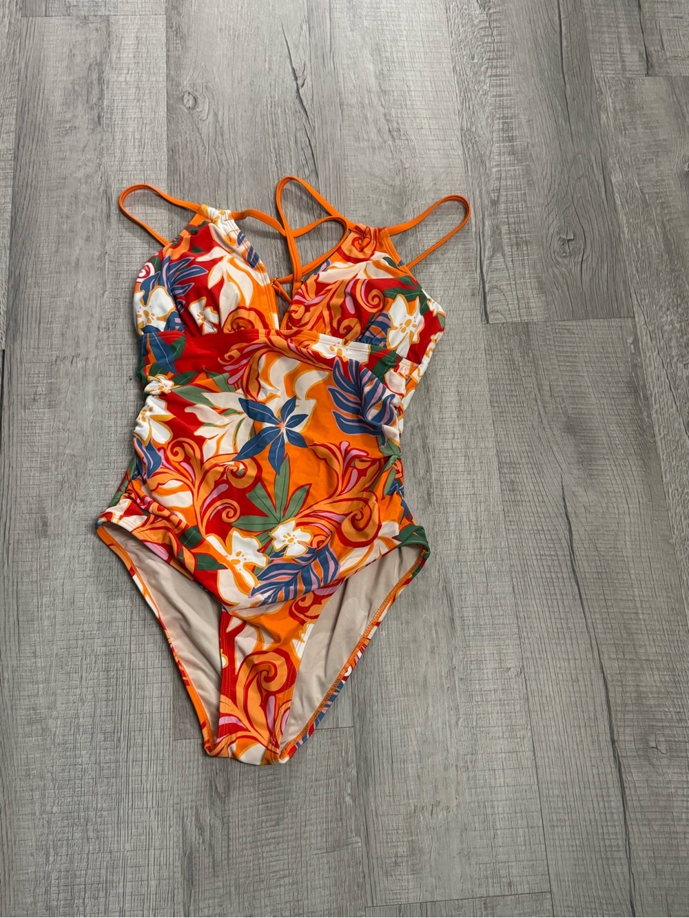 Cupshe Orange Tropical Floral One-Piece Swimsuit